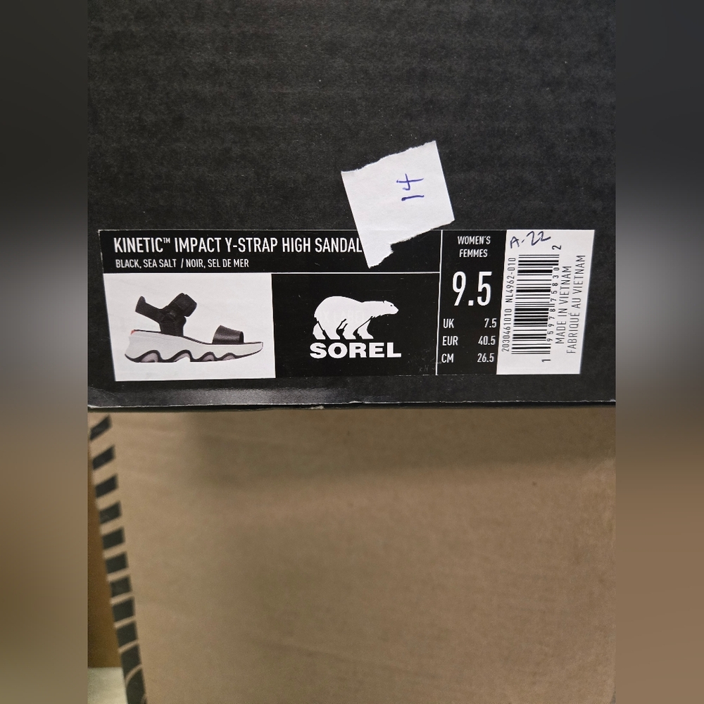 Sorel Women's Kinetic Impact Y Strap High Sandals - Black, Sea Salt Size 9.5 NIB - Picture 14 of 15